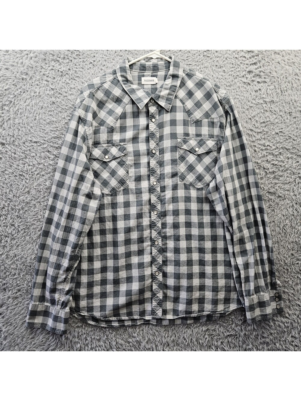 TECOVAS Pearl Snap Western Cowboy Shirt Men 2XL Gray Check